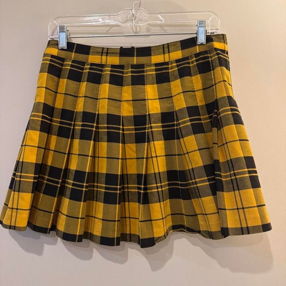 Love Tree Yellow & Black Plaid Pleated Skirt